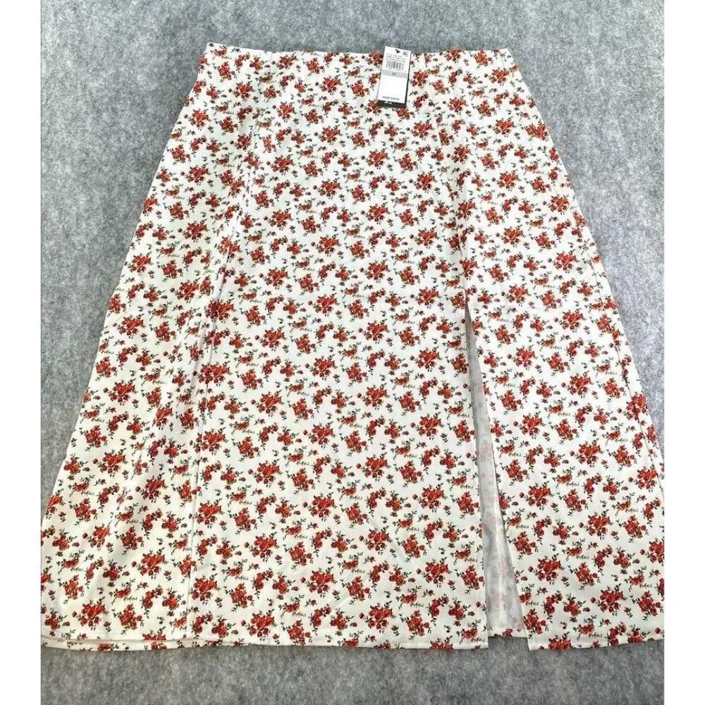 Danielle‎ Bernstein White Red Floral MIdi Slip Skirt Sz 1x NEW